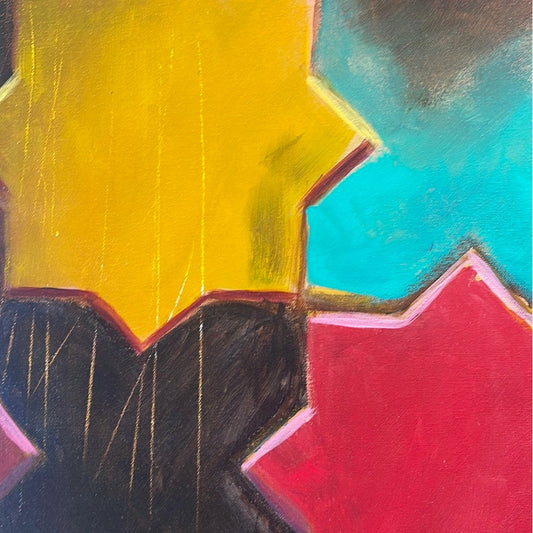 close up view 24 x24 Acrylic painting "Estrellas" by Basilio Aguirre